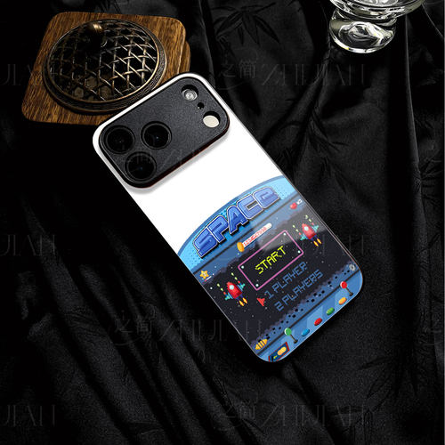 太空游戏界面磁吸磨砂黑框电镀玻璃手机壳适用苹果iphone17promax华为1加15TNOVA7SE红米NOTE13PROPLUSIQOO13