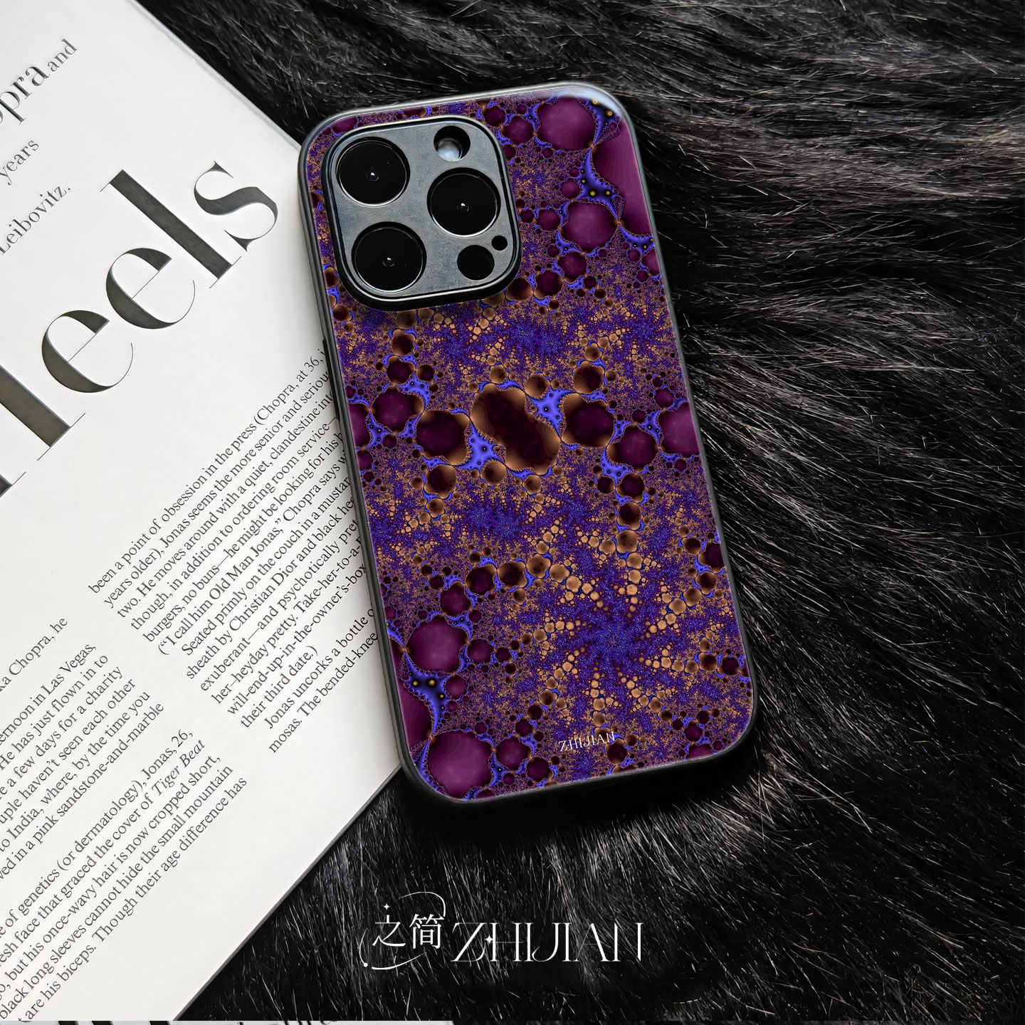 之简ZHIJIAN《紫金漩涡》玻璃亮面磨砂手机壳新款小众不撞壳适用苹果17promax真我14proNOVA12PRO真我GT7OPPO