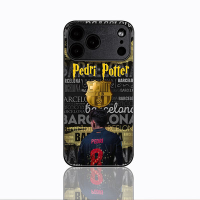 巴萨佩德里磁吸磨砂黑框电镀玻璃手机壳适用苹果iphone17promax华为VIVOX70PRO红米K80PROVIVOS17EVIVOX200PR
