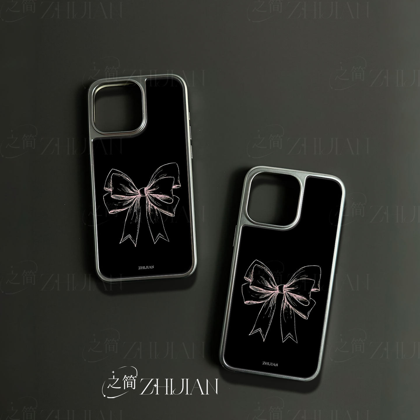 之简ZHIJIAN《手绘蝶结》电镀玻璃磨砂手机壳新款小众不撞壳适用苹果17promax华为MATE60PROPLUS华为P60PRO小