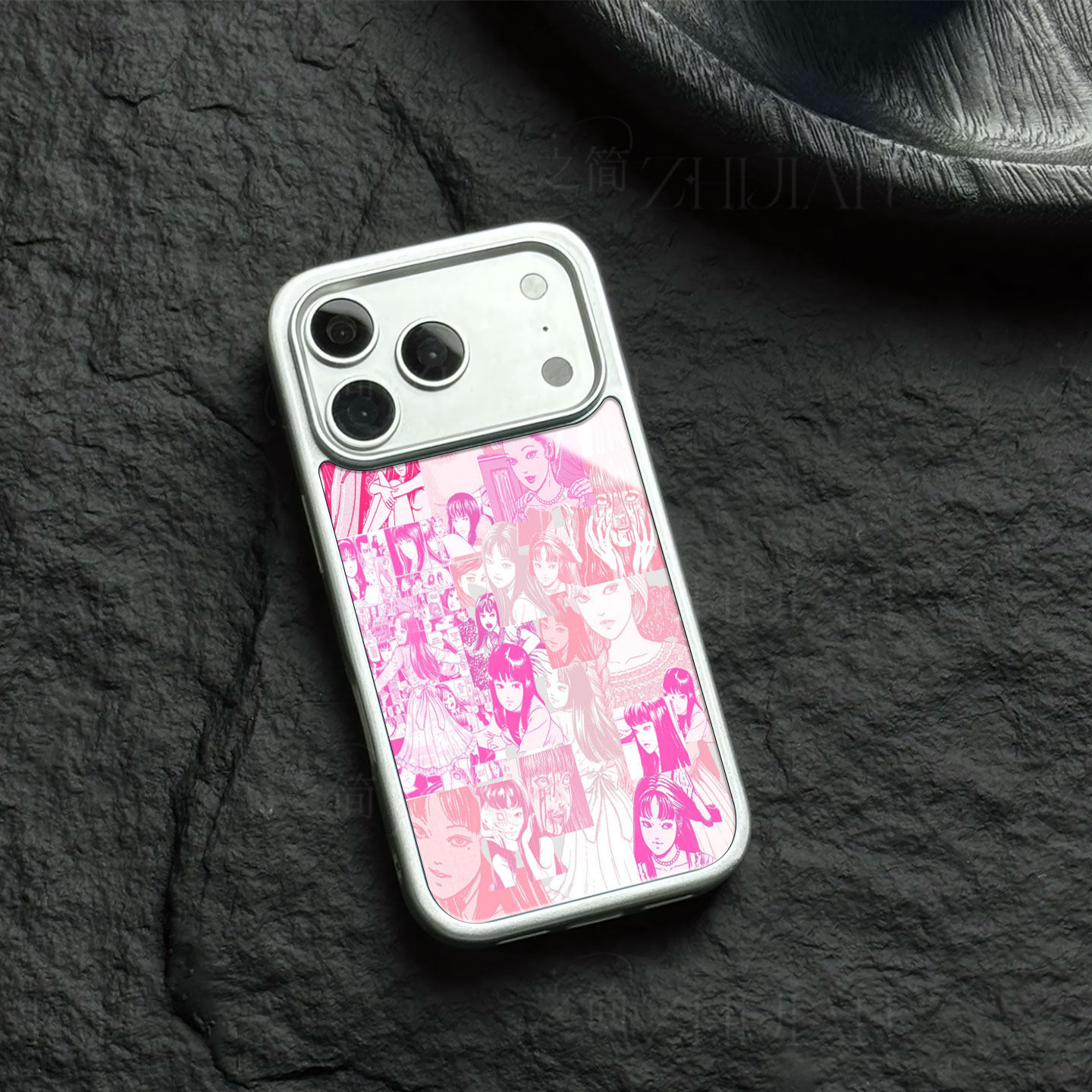 粉色富江拼贴磁吸磨砂黑框电镀玻璃手机壳适用苹果iphone17promax华为荣耀MAGIC4PROVIVOX300ULTRAVIVOS19PRO