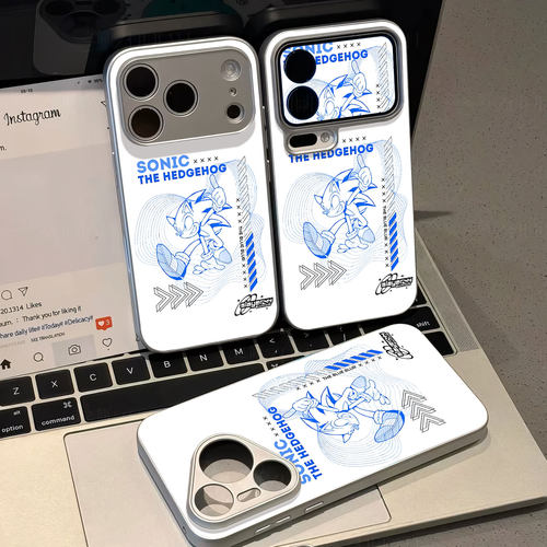 刺猬索尼克磁吸磨砂黑框电镀玻璃手机壳适用苹果iphone17promax华为NOVA7SEMATE80PROMAXNOVA9PRO荣耀300PRO