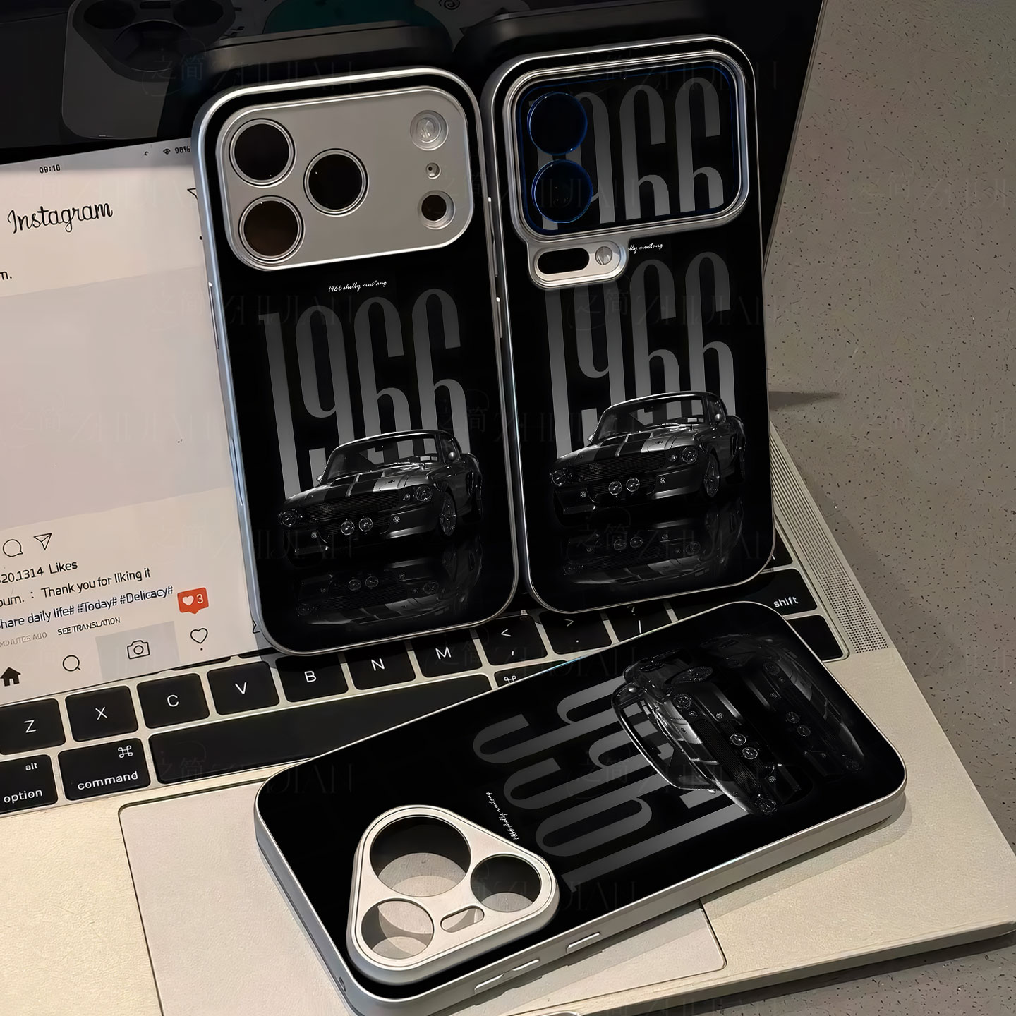 1966野马跑车磁吸磨砂黑框电镀玻璃手机壳适用苹果iphone17promax华为OPPORENO12PRO荣耀500PROIQOO15OPPOREN