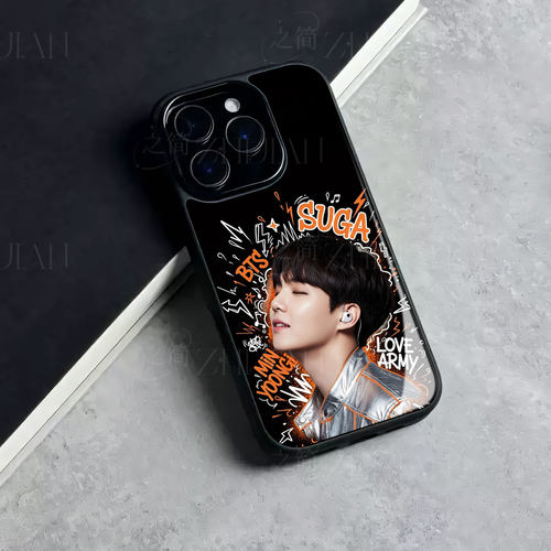 BTSSUGA磁吸磨砂黑框电镀玻璃手机壳适用苹果iphone17promax华为OPPOFINDX9SPRO荣耀80SEMATE30PROOPPORENO13