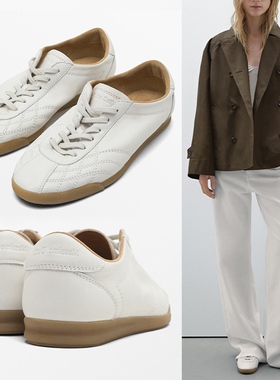 西班牙M.D原单女鞋小白鞋真皮经典休闲百搭运动复古系带阿甘鞋春