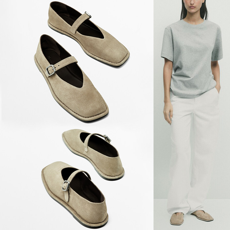 西班牙M.D原单女鞋玛丽珍方头真皮浅口单鞋一字扣带绒面平底法式,女鞋,玛丽珍鞋,淘宝优惠券,粉丝福利购,淘宝优惠卷