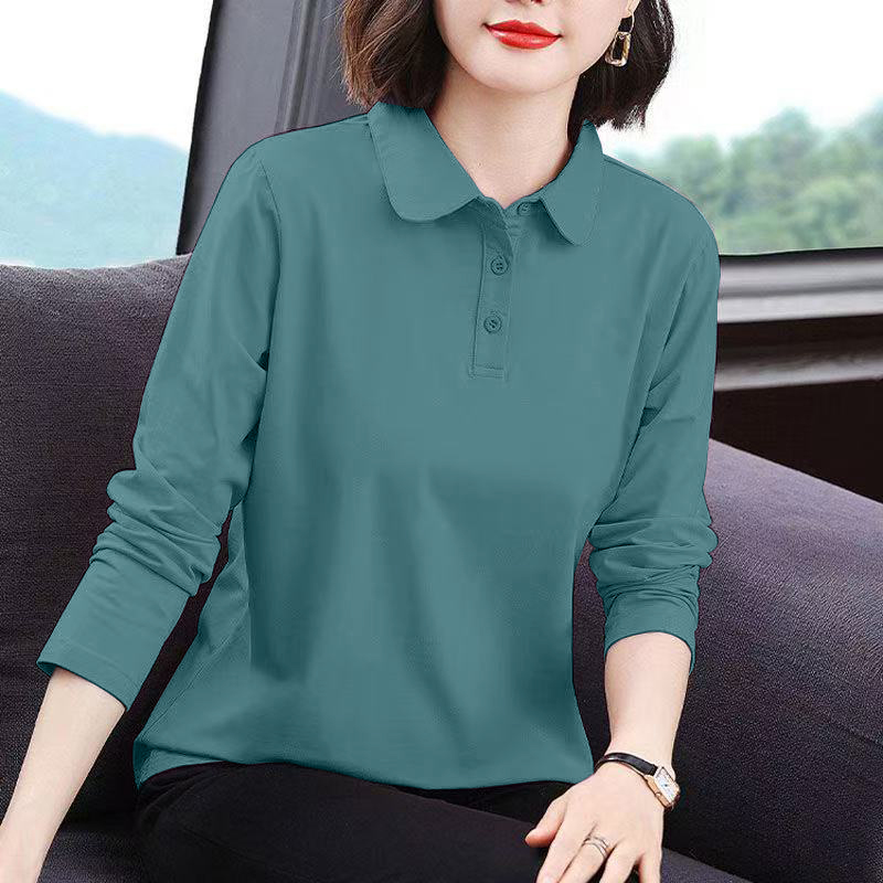 纯棉POLO翻领长袖T恤女2