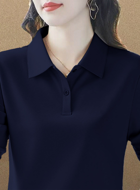 纯棉polo衫长袖t恤女士春秋季新款韩版时尚洋气宽松减龄百搭上衣