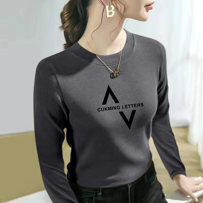 加厚双面德绒圆领长袖t恤女2025秋冬季新款韩版时尚保暖衣打底衫