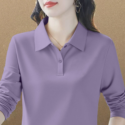 纯棉polo衫长袖t恤女春秋季