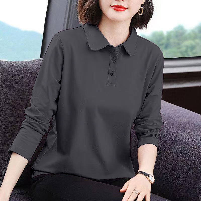 纯棉polo长袖T恤女2025年春秋新款韩版时尚大码宽松百搭翻领上衣