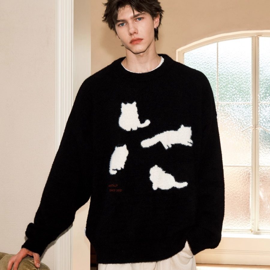 情侣秋冬复古宽松慵懒感针织毛衣