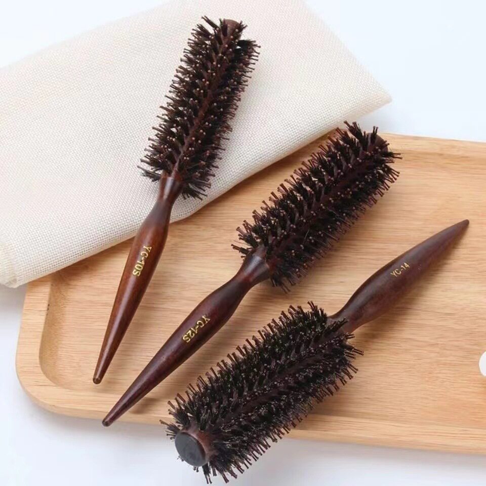 理发店发廊用尖尾猪鬃毛荷木尼龙卷发梳毛筒滚梳美发护发造型梳