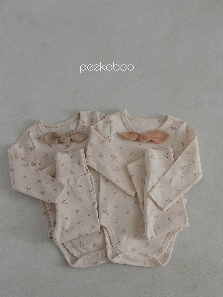 韩国进口童装Peekaboo24春季新款宝宝连体衣高腰裤家居爬服套装