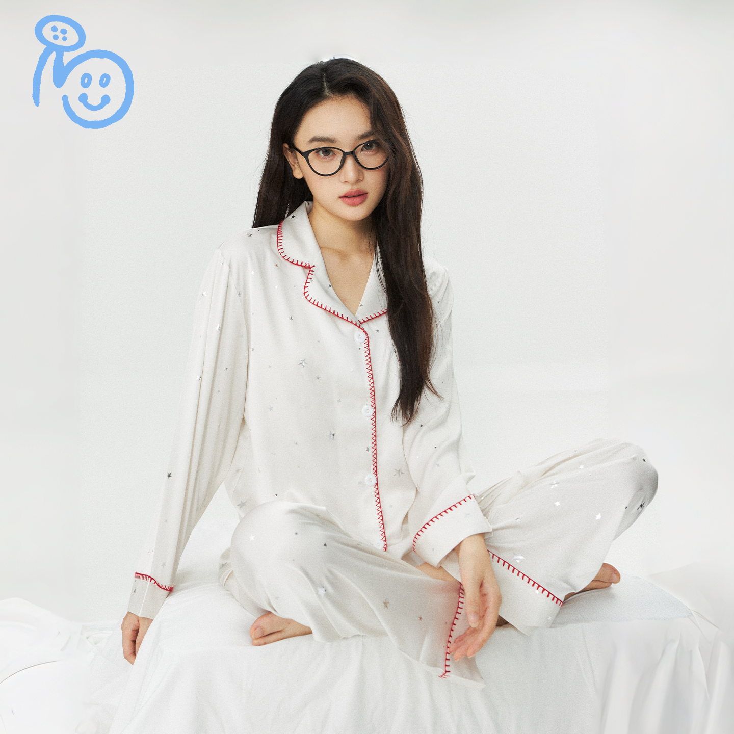 冰丝睡衣女星星烫金家居服套装