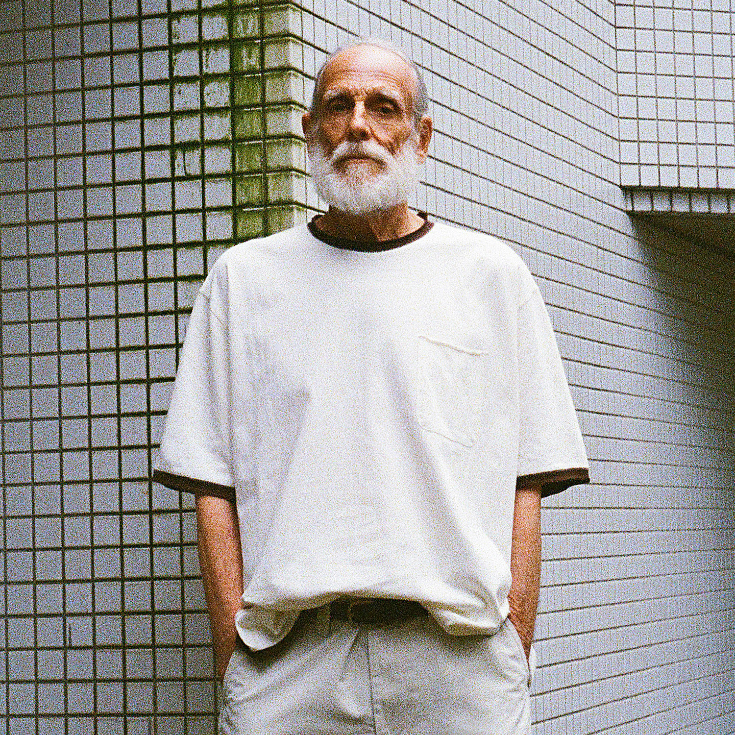 复古撞色罗纹领落肩休闲短袖T恤
