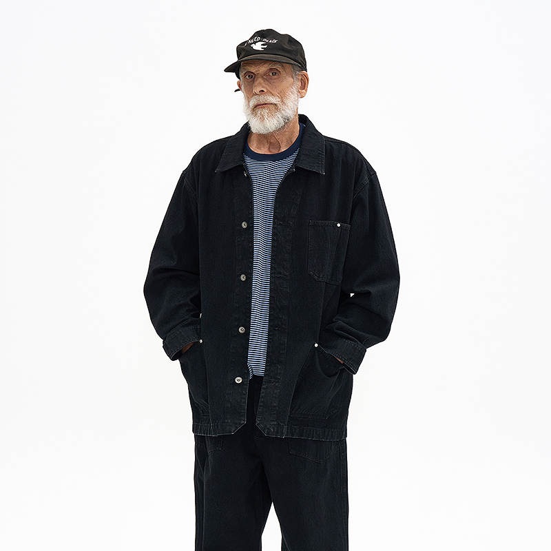 中长款工装水洗简约宽松牛仔外套