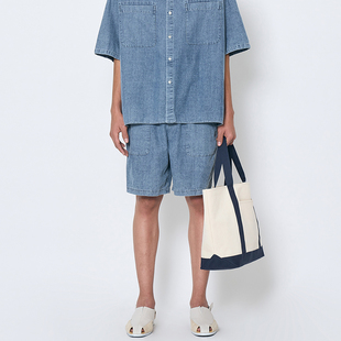 水洗复古透气薄款裤子 韩国正品PARTIMENTO 休闲宽松直筒牛仔短裤