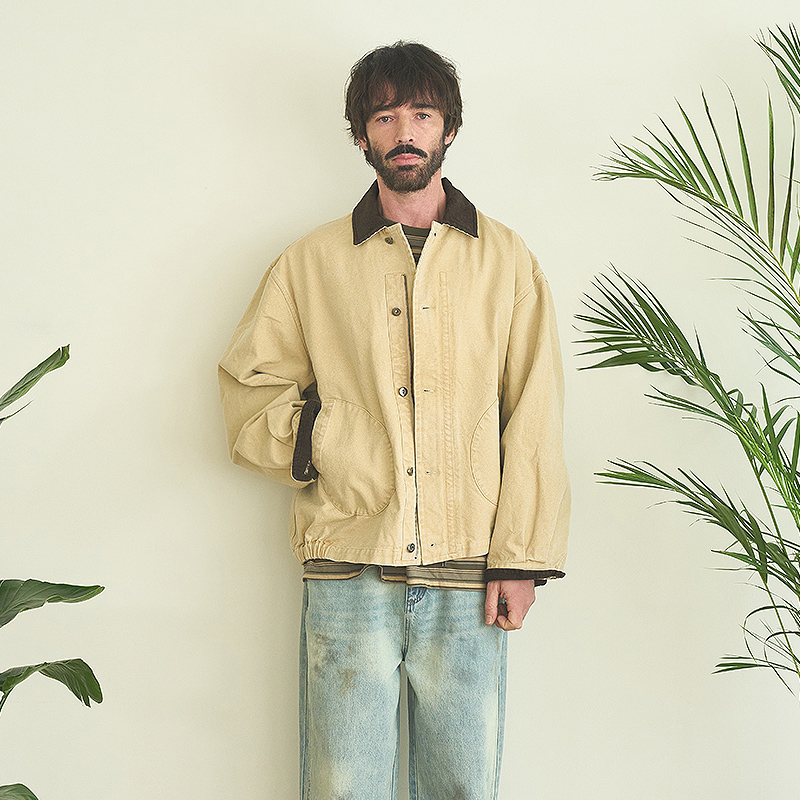 复古水洗做旧巴恩风拼接夹克