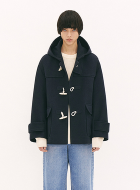 男女同款毛呢大衣 韩国正品PARTIMENTO 冬排扣连帽外套宽松大衣