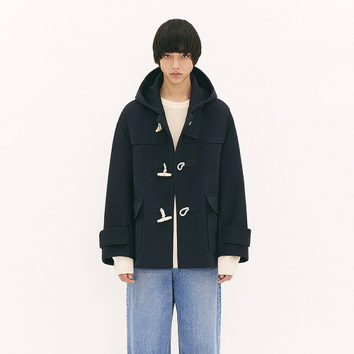 冬排扣连帽外套宽松大衣