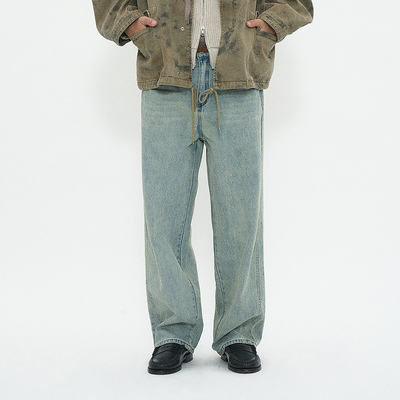 美式复古棉质水洗直筒牛仔裤