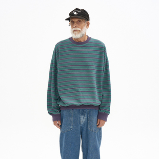 宽松棉质落肩袖 PARTIMENTO 上衣 韩国正品 水洗复古撞色条纹卫衣