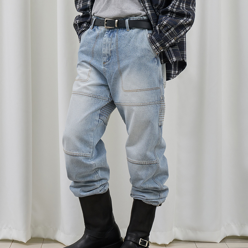 拉链长裤水洗秋复古牛仔长裤