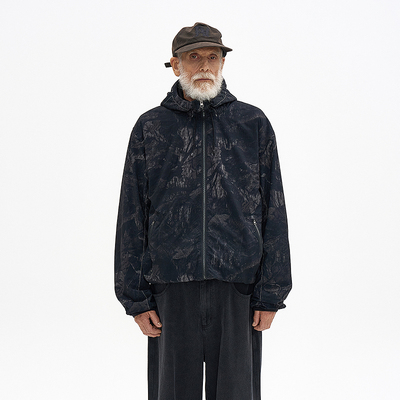 迷彩尼龙垂坠感防风双拉链夹克