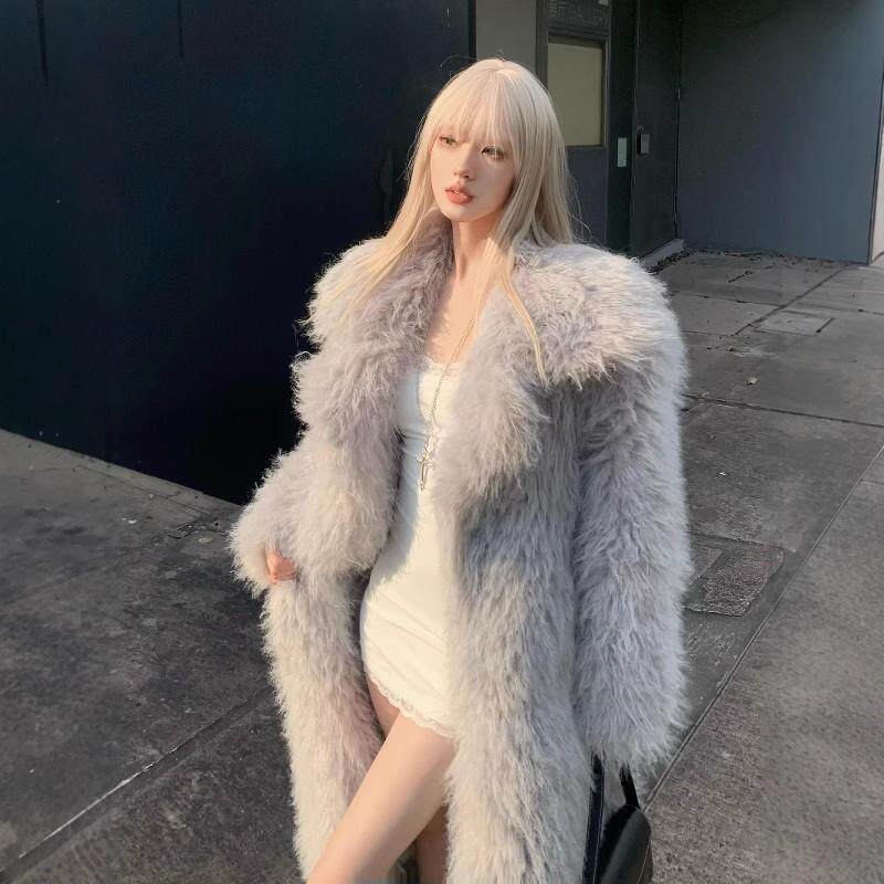 高级感羊羔毛外套女2024新款网红爆款海宁灰色环保皮草大衣冬季厚
