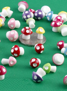 微景观仿真植物树脂小蘑菇彩色盆栽盆景多肉摆件配件装饰品