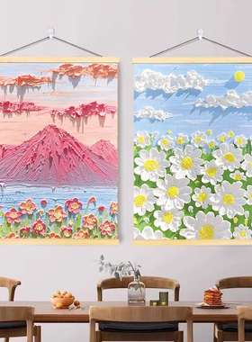 韩风治愈风景手绘卷轴挂画
