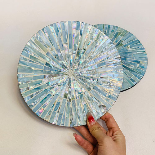 （买一送一）水蓝调贝壳隔热垫餐桌杯垫高级感轻奢圆形壶垫19cm