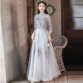 高档中式 宴会主持人仙气声乐生艺考礼服裙演出服 晚礼服女2025新款