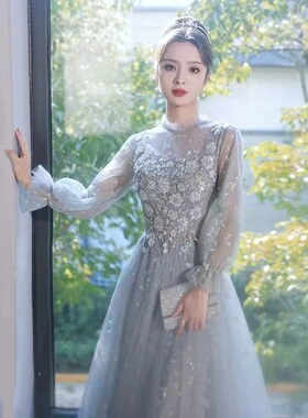 宴会主持人钢琴声乐音乐艺考连衣裙成人礼毕业季长款年会礼服裙子