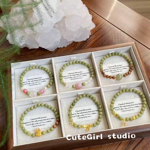 Cutegirl studio2026天然阿拉善彩色手链抹茶绿显白串珠玉石手串