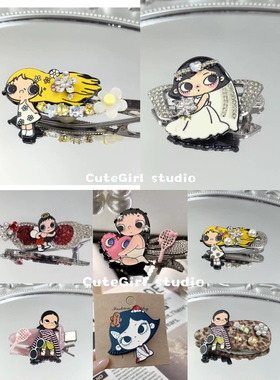 Cutegirl studio韩国新款小玉发夹可爱少女亮钻花朵掰掰夹一字夹