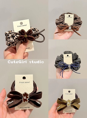 Cutegirl studio韩时尚闪钻植绒蝴蝶结招手小熊缎面发圈头绳发绳