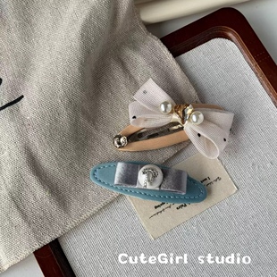 Cutegirl studio2026韩国新品发夹南瓜橘蝴蝶结复古发夹温柔BB夹