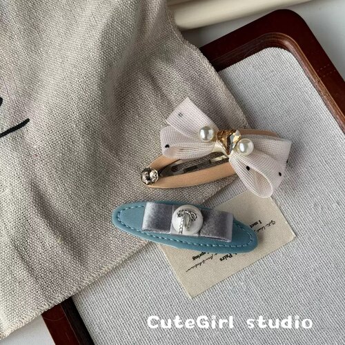 Cutegirl studio2026韩国新品发夹南瓜橘蝴蝶结复古发夹温柔BB夹