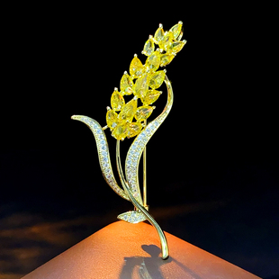 跨境新款重工镶大克拉超闪锆石稻穗胸针轻奢时尚高档胸花高级别针