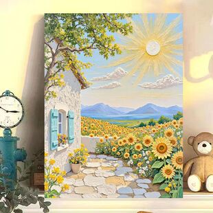 阳光明媚新款 饰画卡通治愈唯美客厅沙发挂画儿童房卧室床头壁画 装