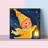 潮流卡通星星人装 饰画泡泡玛特创意小众客厅挂画多巴胺卧室壁画