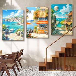 宫崎骏挂画治愈装饰画客厅卧室墙面装饰儿童房动漫风景背景墙壁画