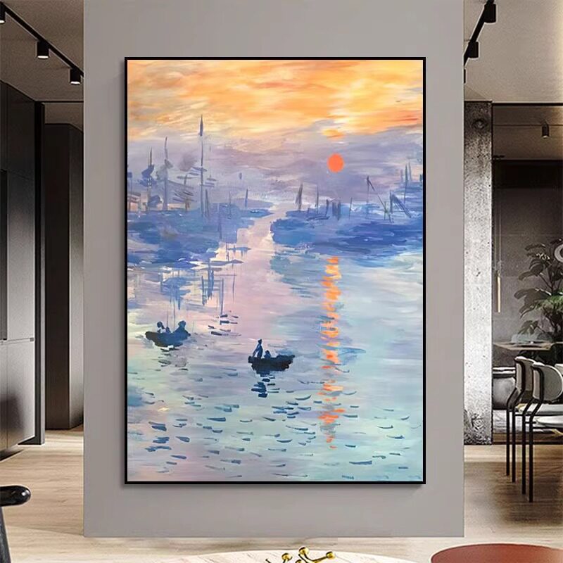 莫奈名画日出风景艺术装饰画挂画