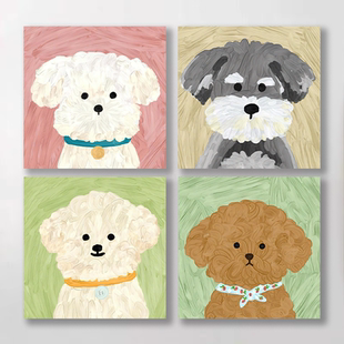 卡通ins可爱狗狗挂画背景墙床头餐厅装 饰画宠物店墙面趣味挂画