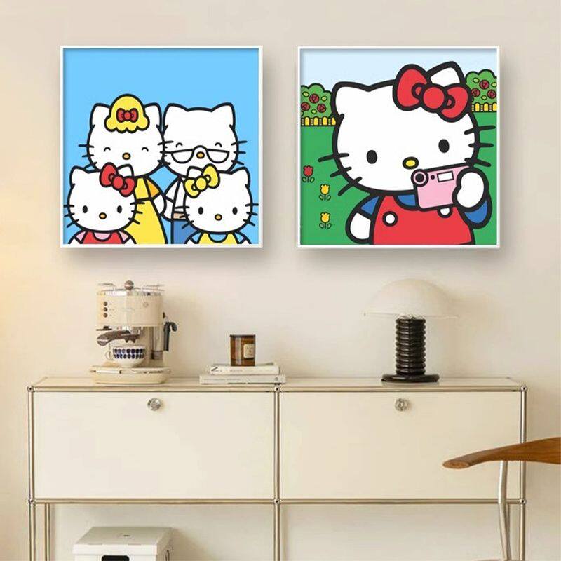 Hello Kitty卡通动漫可爱治愈系装饰画客厅餐厅背景墙壁挂画女孩