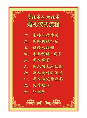 结婚流程图 拜堂过程指南 婚礼仪式流程海报 不干胶贴纸撕开即贴