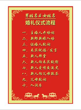 结婚流程图 拜堂过程指南 婚礼仪式流程海报 不干胶贴纸撕开即贴