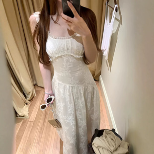 黄L Elove一眼心动-温柔缪斯方领系带收腰蕾丝花边长袖连衣裙